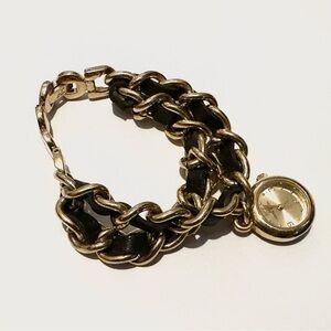 Anne Klein Watch with Black Leather and Chain